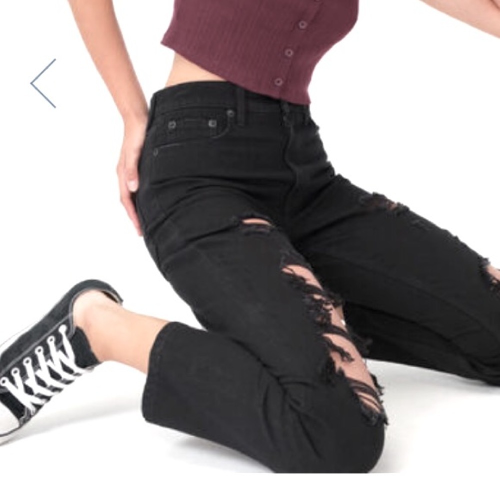 NWT [Aeropostale] Distressed Black Denim High Rise Mom Jeans Womens Sz 10 - Picture 3 of 4